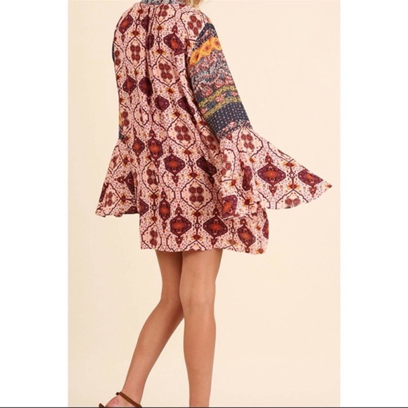 UMGEE Boho Bell Sleeve Multi Print Dress Size Small - Picture 3 of 11